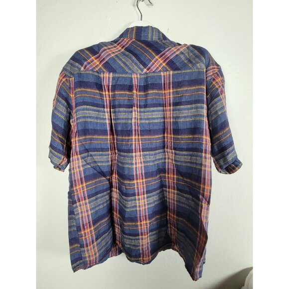 The Territory Ahead Mens XL Plaid Button-Up Shirt Linen Blue Casual Short Sleeve - Picture 2 of 7